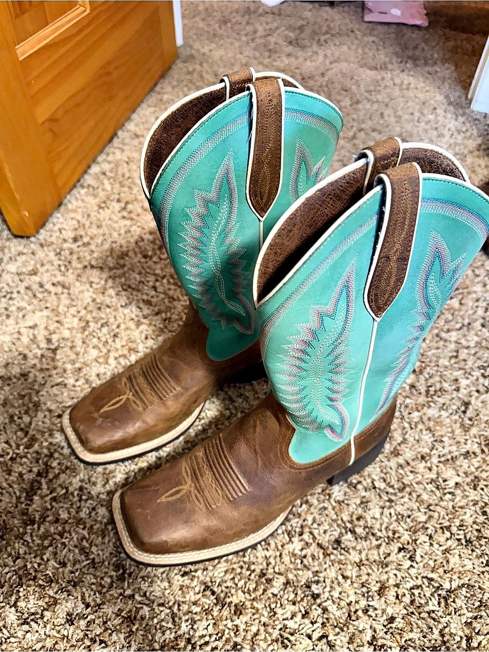 Embroidered Western Boots in Brown & Turquoise